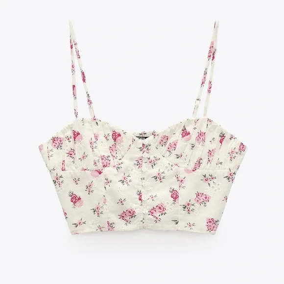 ZARA FLORAL LINEN BLEND CORSET TOP - Picture 1 of 5